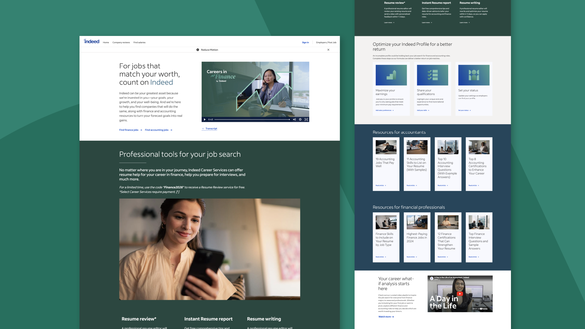 Careers in Finance landing page